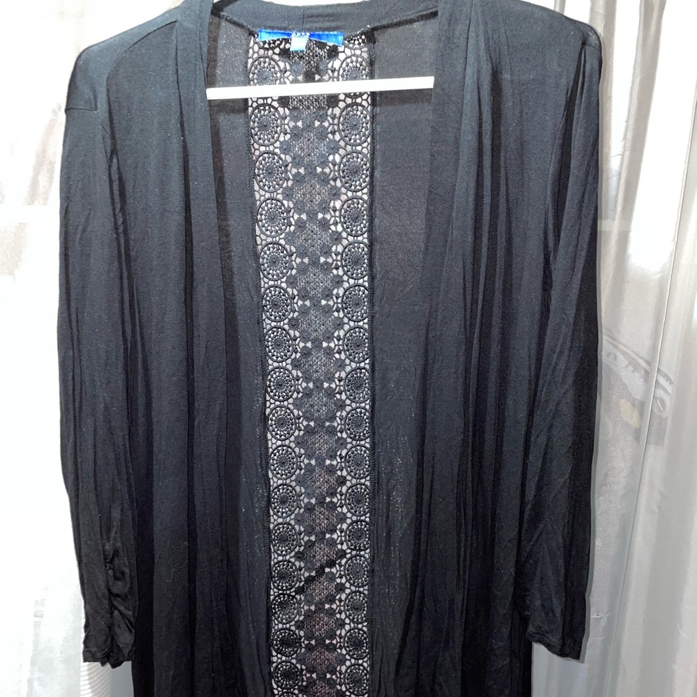 Apt 9 long black cardigan with lace detail